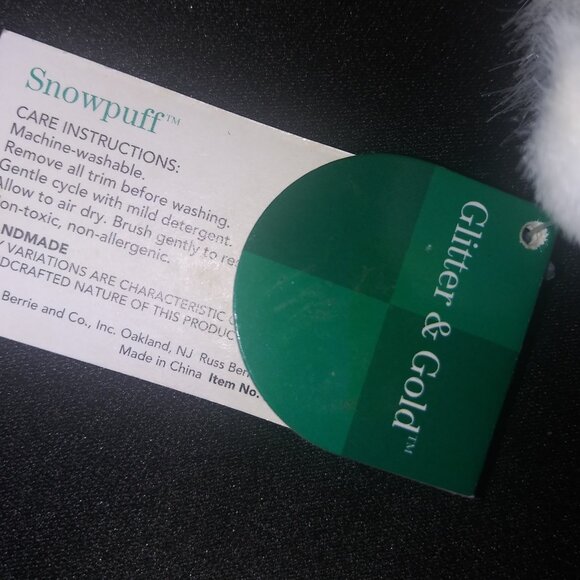 Russ Berrie White Snowpuff Wearing Earmuffs Stuffed Animal Plush Mini Toy - Picture 5 of 7